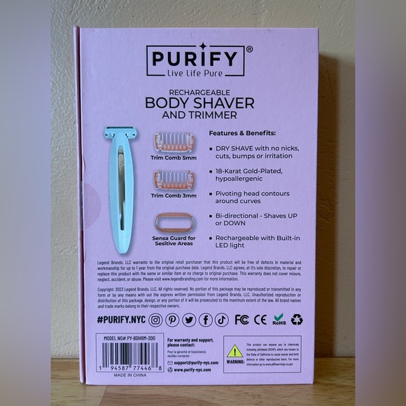 Rechargeable Body Shaver And Trimmer With LED Light Made By Purify.NYC. NWTS. - Picture 3 of 8